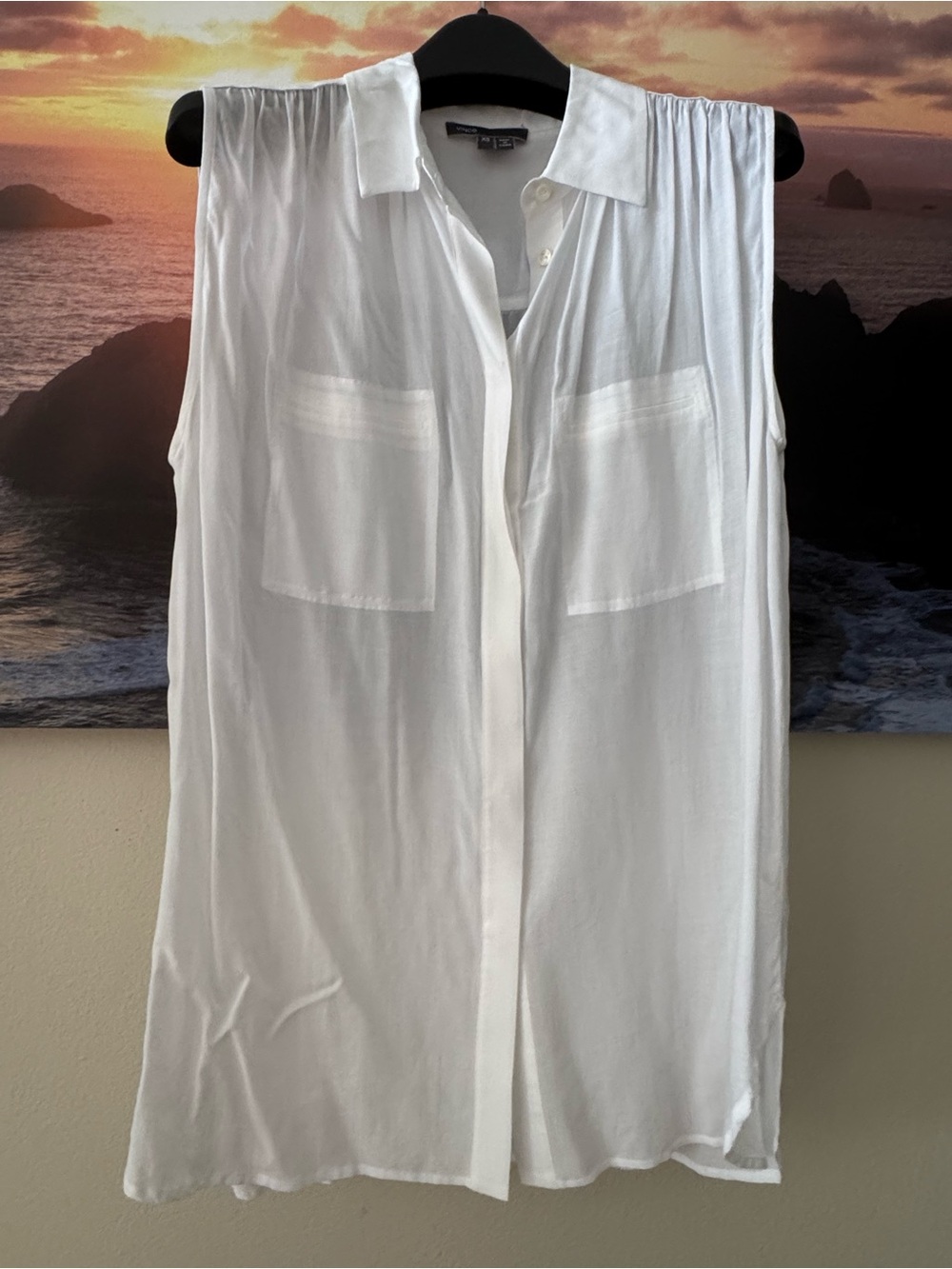 Vince Sleeveless White Button-Front Rayon Shirt/ XS/ New